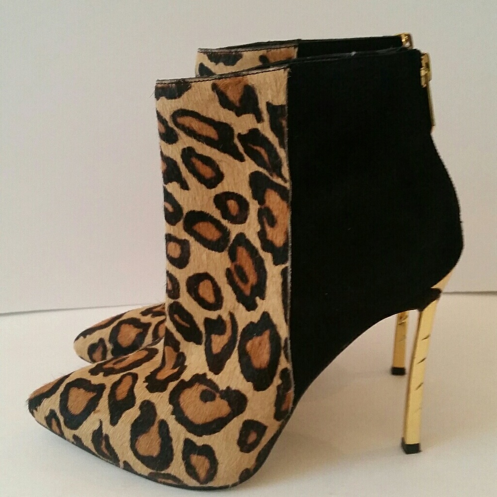 Sam Edelman Sandy Leopard Calf Fur Suede Booties